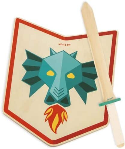 Janod Dragon Knight Set | Wooden Shield & Sword Pretend Play - Image 3
