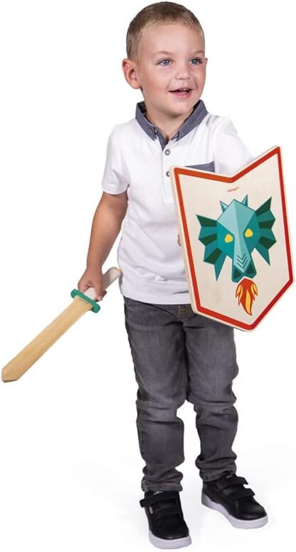Janod Dragon Knight Set | Wooden Shield & Sword Pretend Play - Image 2