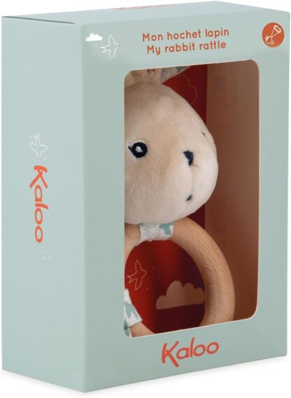 Kaloo K'doux Baby Rattle | FSC Wood Ring Rabbit Plush (Squeaker) - Image 2