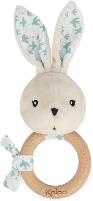 Kaloo K'doux Baby Rattle | FSC Wood Ring Rabbit Plush (Squeaker)