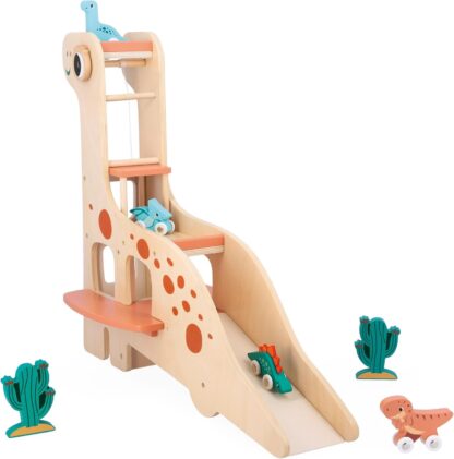 Janod Diplodocus Dinosaur Garage | Wooden Push-Along Toy (24m+) - Image 7