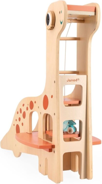 Janod Diplodocus Dinosaur Garage | Wooden Push-Along Toy (24m+) - Image 2