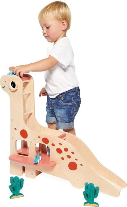 Janod Diplodocus Dinosaur Garage | Wooden Push-Along Toy (24m+) - Image 3