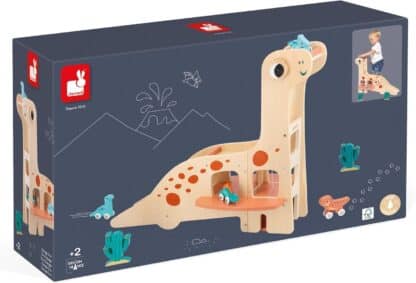 Janod Diplodocus Dinosaur Garage | Wooden Push-Along Toy (24m+) - Image 4