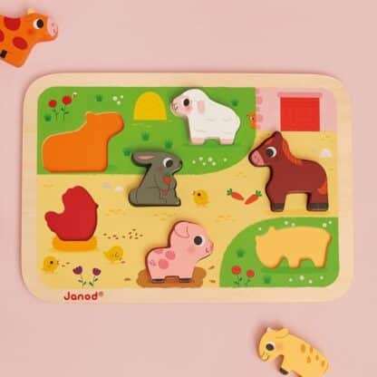 Janod Farm Chunky Puzzle - 7 Pieces | Wooden Toy (18m-3y) - Image 2