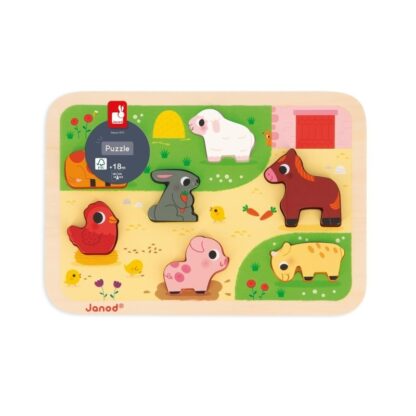 Janod Farm Chunky Puzzle - 7 Pieces | Wooden Toy (18m-3y) - Image 3