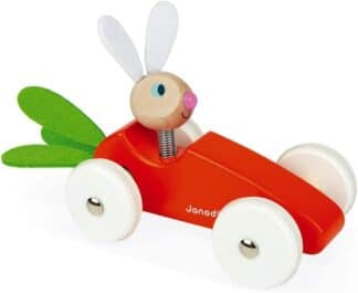 Janod Wooden Car Toy (Orange/Green) | Push-Along Vehicle J08247