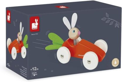 Janod Wooden Car Toy (Orange/Green) | Push-Along Vehicle J08247 - Image 2