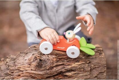 Janod Wooden Car Toy (Orange/Green) | Push-Along Vehicle J08247 - Image 3
