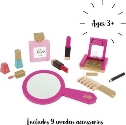 Janod P'tite Miss Vanity Case | Wooden Beauty Toy (Pink) - Image 6