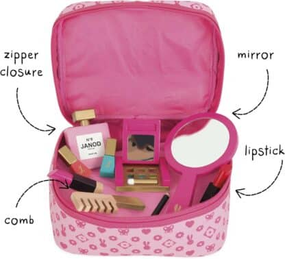 Janod P'tite Miss Vanity Case | Wooden Beauty Toy (Pink) - Image 4