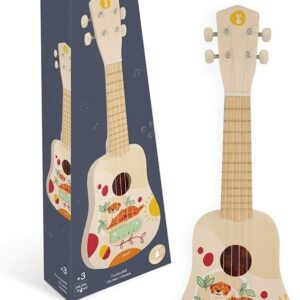 Janod - Sunshine Wooden Ukulele - Children's Musical Instrument - Pretend Play