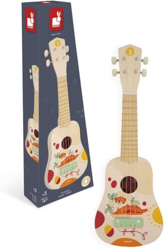 Janod - Sunshine Wooden Ukulele - Children's Musical Instrument - Pretend Play