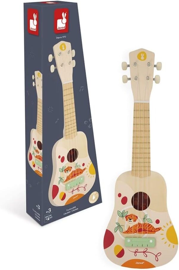 Janod - Sunshine Wooden Ukulele - Children's Musical Instrument - Pretend Play