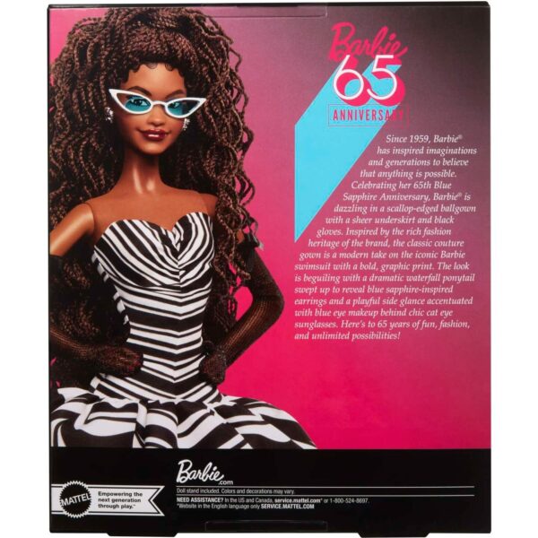 Barbie Signature 65th Aniversry Collectible Doll Brown Hair Black n white Gown - Image 7