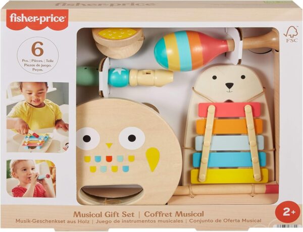Fisher-Price Toddler Toy Wooden Musical Instruments Gift Set with 6 Wood Piec...