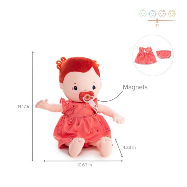 LILLIPUTIENS Rose Doll Soft Fabric Doll with Removable Clothes Magnetic Pacifier - Image 5